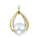Ciondolo Oro giallo 750/18 carati Diamante 0.05 ct, 12 pietra, [Brillant], w-si Perla coltivata d'acqua dolce bianco, 10.5 mm