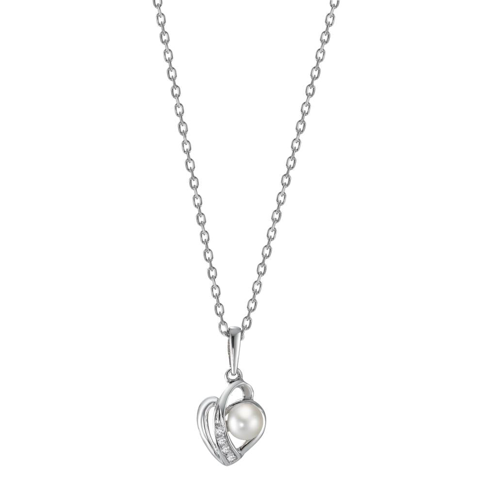 Catena con ciondolo Argento rodiato Perla coltivata d'acqua dolce Cuore 40 cm Ø10 mm