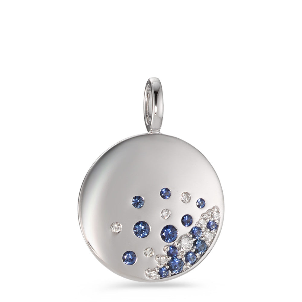 Ciondolo Oro bianco 750/18 carati Zaffiro 14 pietra, Diamante 0.10 ct, 10 pietra, w-si