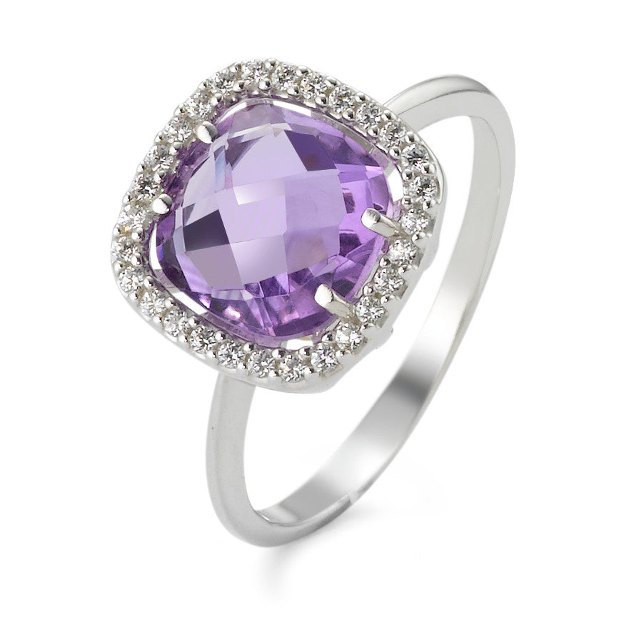 Anello Oro bianco 750/18 carati Ametista Viola, Zirconia Ø10 mm