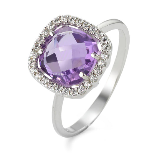 Anello Oro bianco 750/18 carati Ametista Viola, Zirconia Ø10 mm