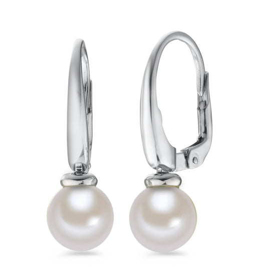 Orecchini Oro bianco 750/18 carati Perla coltivata d'acqua dolce, 8 mm