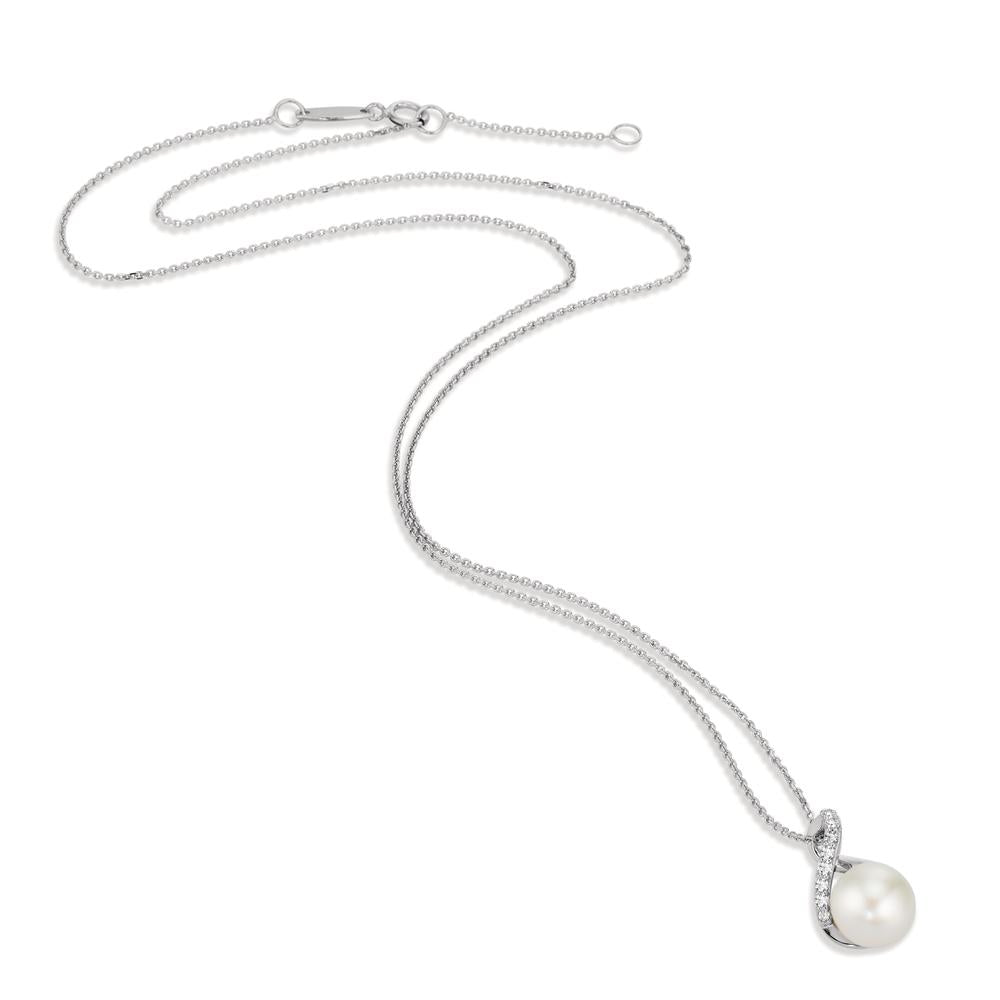 Catena con ciondolo Oro bianco 750/18 carati Perla coltivata d'acqua dolce bianco, 8 mm 42 cm