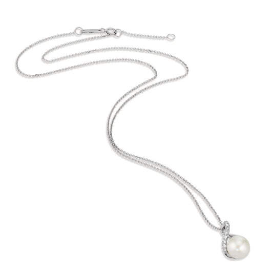 Catena con ciondolo Oro bianco 750/18 carati Perla coltivata d'acqua dolce bianco, 8 mm 42 cm