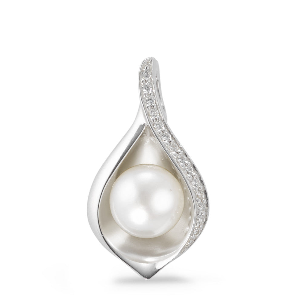 Ciondolo Argento Zirconia 14 pietra rodiato Perla coltivata d'acqua dolce bianco, 8 mm