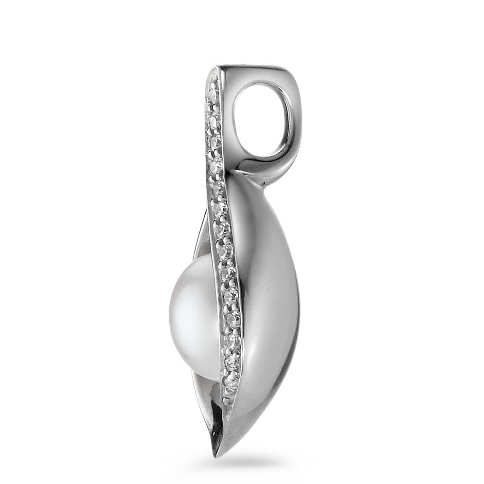 Ciondolo Argento Zirconia 14 pietra rodiato Perla coltivata d'acqua dolce bianco, 8 mm