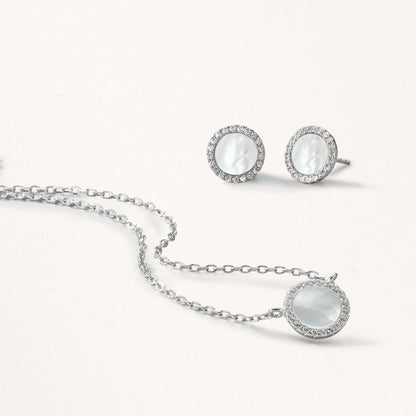 Orecchini a bottone Argento Zirconia rodiato Madreperla bianco Ø10 mm