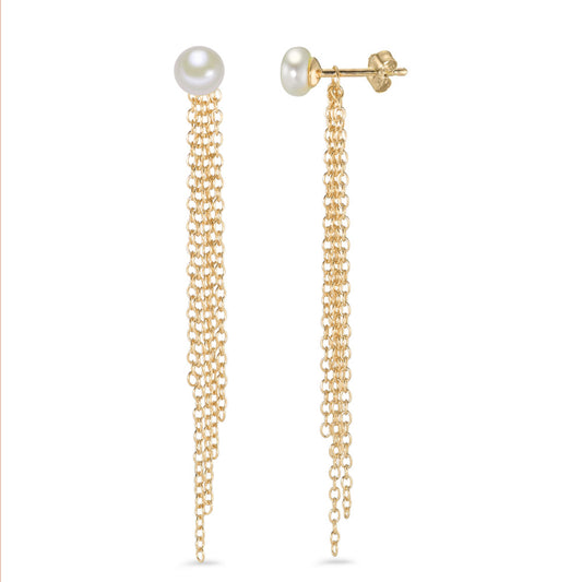 Orecchini a bottone Argento giallo dorato Perla coltivata d'acqua dolce bianco, 2 Perla, 6 mm
