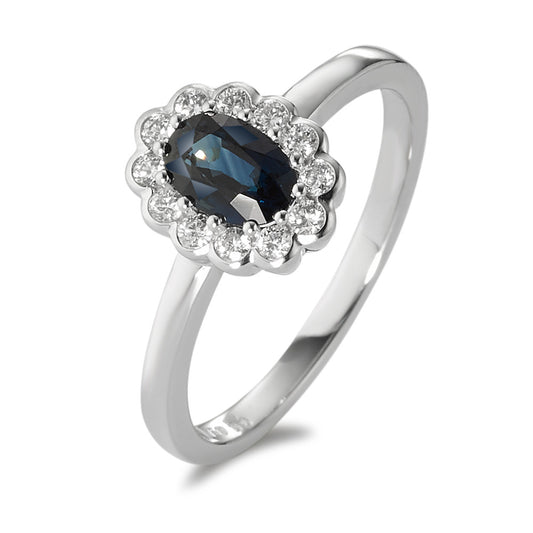 Anello Oro bianco 750/18 carati Diamante bianco, 0.18 ct, 12 pietra, [Brillant], w-si, Zaffiro