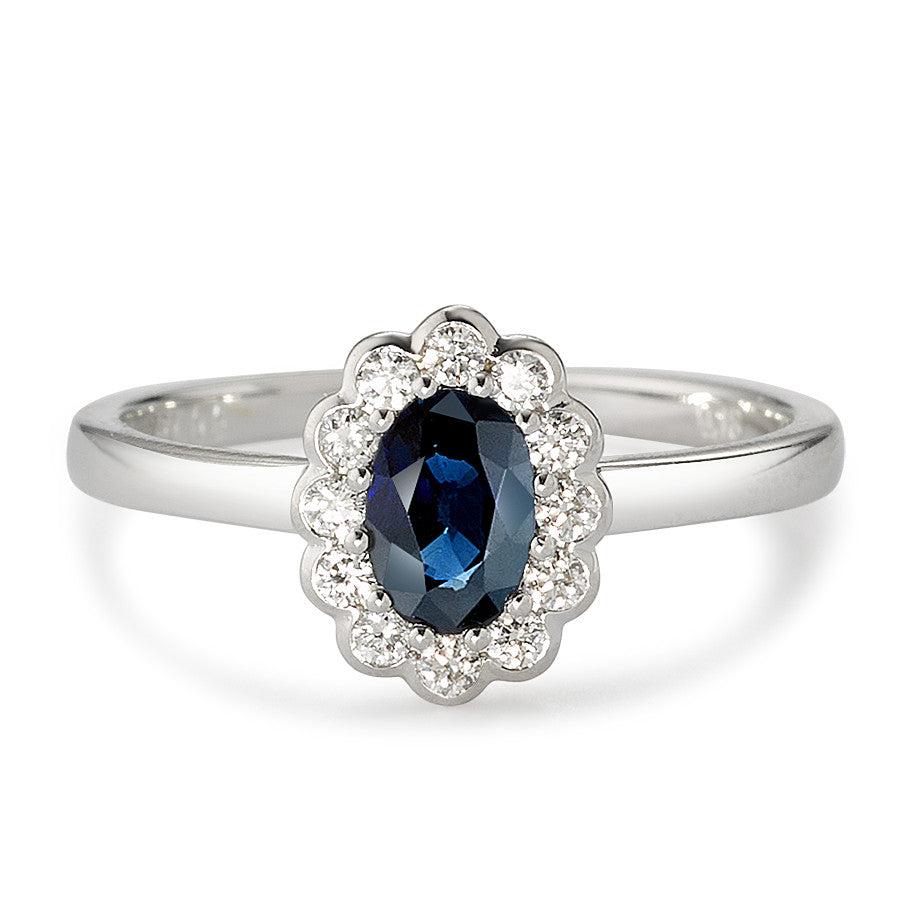 Anello Oro bianco 750/18 carati Diamante bianco, 0.18 ct, 12 pietra, [Brillant], w-si, Zaffiro