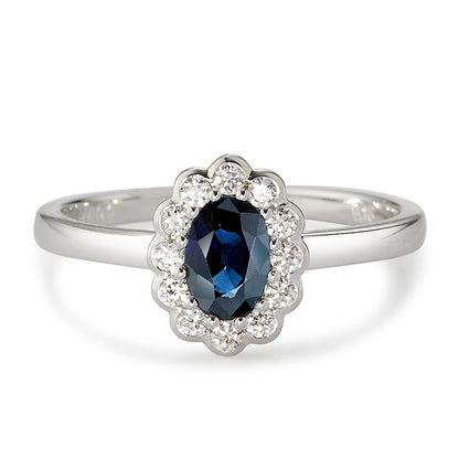 Anello Oro bianco 750/18 carati Diamante bianco, 0.18 ct, 12 pietra, [Brillant], w-si, Zaffiro
