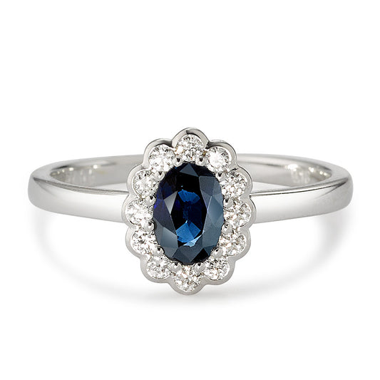 Anello Oro bianco 750/18 carati Diamante bianco, 0.18 ct, 12 pietra, [Brillant], w-si, Zaffiro