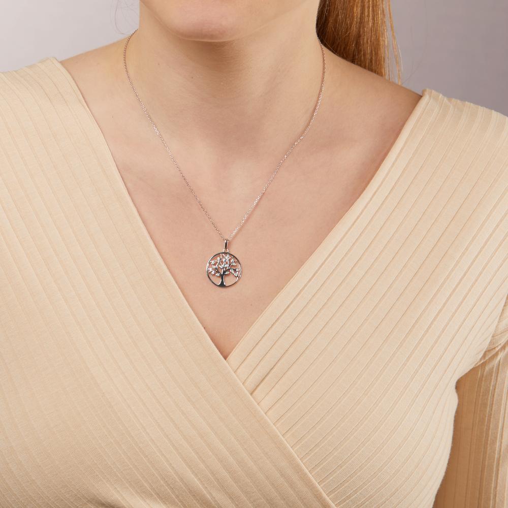Ciondolo Argento Zirconia 16 pietra rodiato Albero della vita Ø20 mm