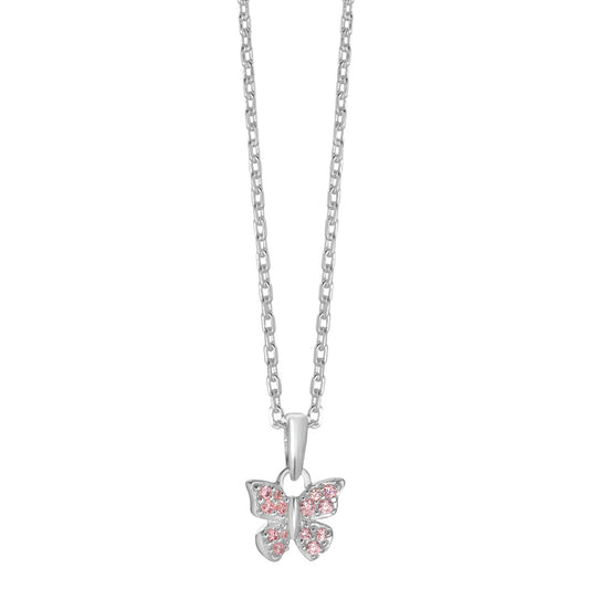Catena con ciondolo Argento Zirconia rosa, 14 pietra Farfalla 36-38 cm Ø9 mm