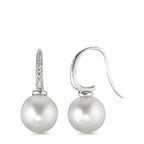 Orecchini Oro bianco 750/18 carati Diamante 0.14 ct, 14 pietra, w-si Perla di Tahiti bianco, 2 Perla, 10 mm