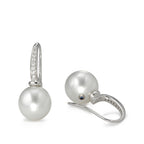 Orecchini Oro bianco 750/18 carati Diamante 0.14 ct, 14 pietra, w-si Perla di Tahiti bianco, 2 Perla, 10 mm