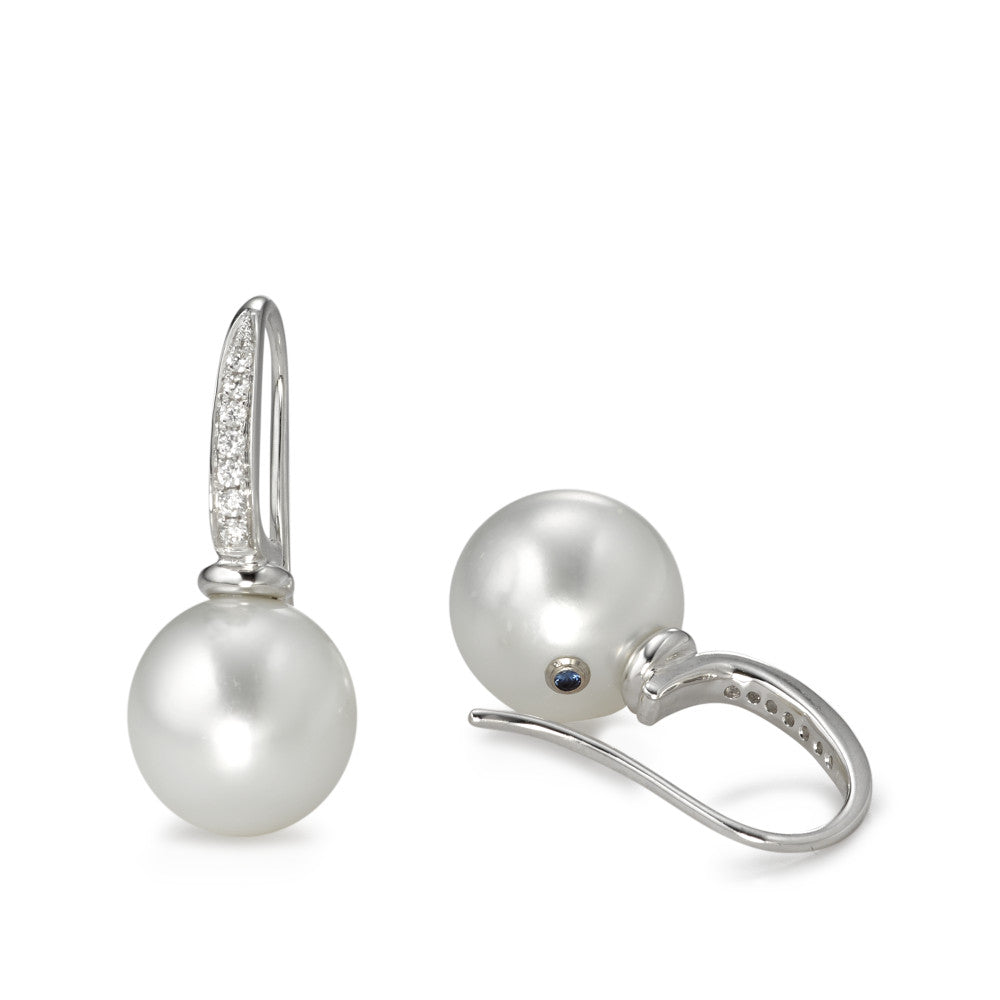 Orecchini Oro bianco 750/18 carati Diamante 0.14 ct, 14 pietra, w-si Perla di Tahiti bianco, 2 Perla, 10 mm