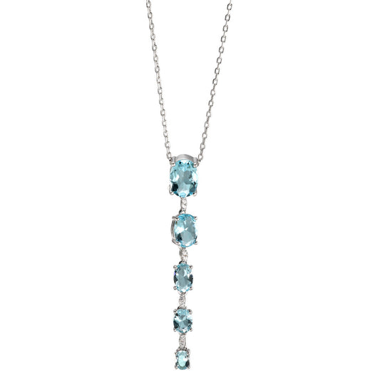 Collana Argento [synth. Aquamarin] 11 pietra rodiato 42-45 cm