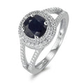 Anello Oro bianco 375/9K Zaffiro blu, 1.76 ct, [rund], AAA, Diamante bianco, 0.23 ct, 12 pietra, w-pi3