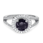 Anello Oro bianco 375/9K Zaffiro blu, 1.76 ct, [rund], AAA, Diamante bianco, 0.23 ct, 12 pietra, w-pi3