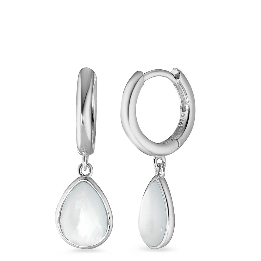 Orecchini circolari Argento rodiato Madreperla bianco