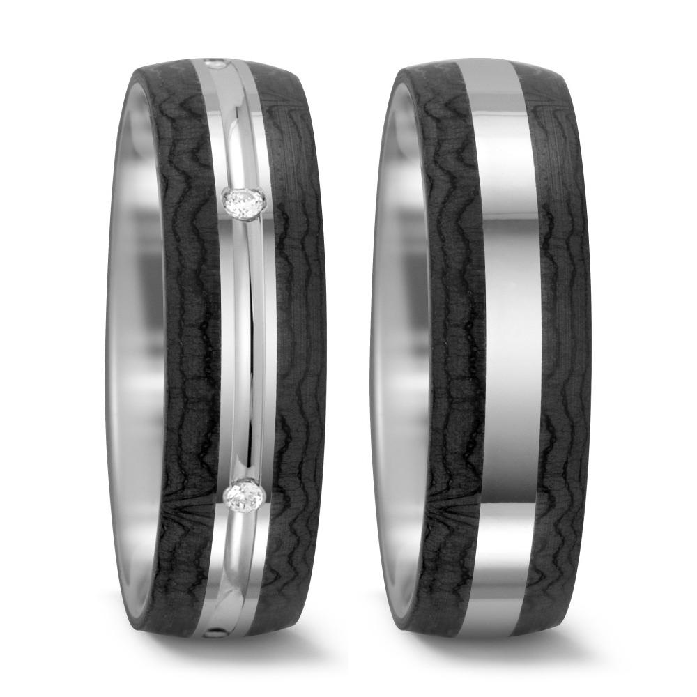Anello Oro bianco 585/14 kt, Carbonio Diamante 0.06 ct, 6 pietra, tw-si