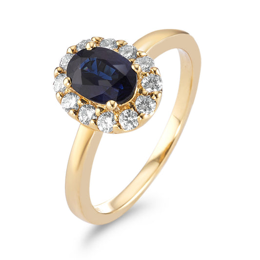Anello Oro giallo 750/18 carati Zaffiro 0.94 ct, Diamante 0.40 ct, 12 pietra, [Brillant], w-si