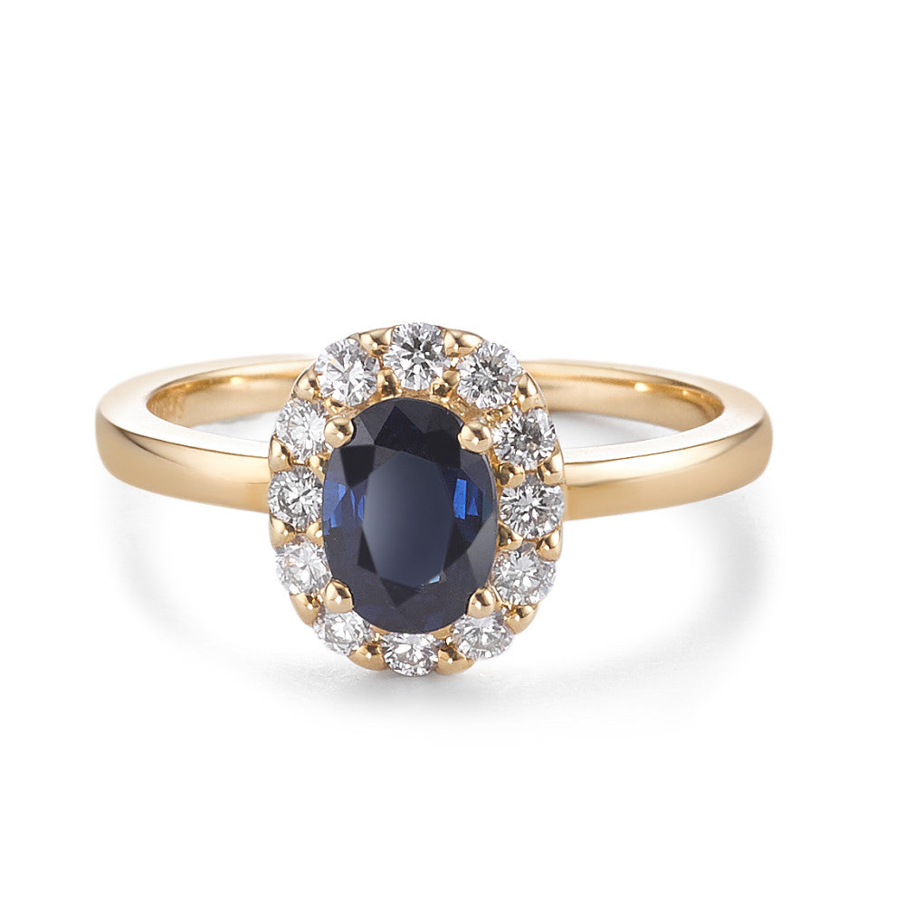 Anello Oro giallo 750/18 carati Zaffiro 0.94 ct, Diamante 0.40 ct, 12 pietra, [Brillant], w-si