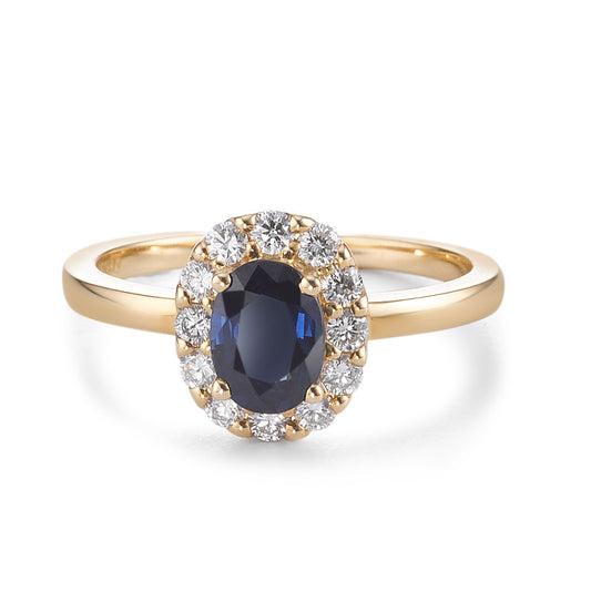 Anello Oro giallo 750/18 carati Zaffiro 0.94 ct, Diamante 0.40 ct, 12 pietra, [Brillant], w-si