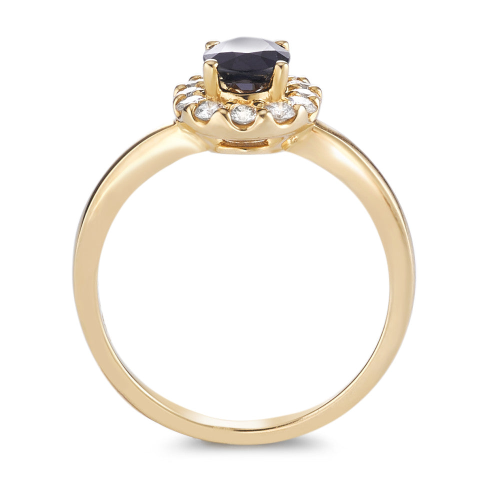 Anello Oro giallo 750/18 carati Zaffiro 0.94 ct, Diamante 0.40 ct, 12 pietra, [Brillant], w-si