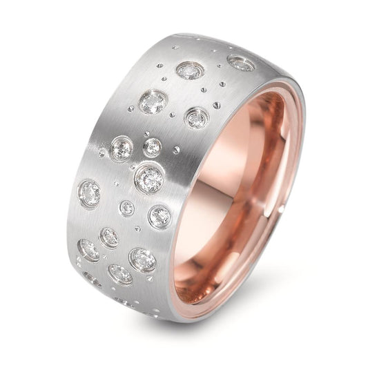 Anello Acciaio inossidabile Zirconia 19 pietra bicolore rivestimento IP