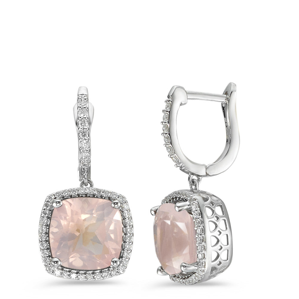 Orecchini Oro bianco 750/18 carati Quarzo rosa rosa, Diamante bianco, 0.25 ct, 76 pietra, w-si