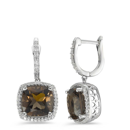 Orecchini Oro bianco 750/18 carati Quarzo fumé 2 pietra, Diamante bianco, 0.25 ct, 76 pietra, w-pi3