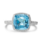Anello Oro bianco 750/18 carati Topazio Azzurro, Diamante bianco, 0.20 ct, 42 pietra, w-pi3 Ø11 mm