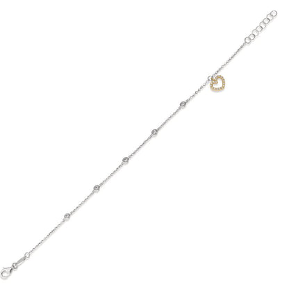 Bracciale Oro bianco 750/18 carati, Oro giallo 750/18 carati Zirconia Cuore 16.5-18.5 cm