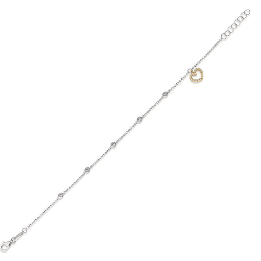 Bracciale Oro bianco 750/18 carati, Oro giallo 750/18 carati Zirconia Cuore 16.5-18.5 cm