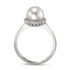 Anello Oro bianco 750/18 carati Diamante 0.18 ct, w-si Perla coltivata d'acqua dolce bianco, 8 mm
