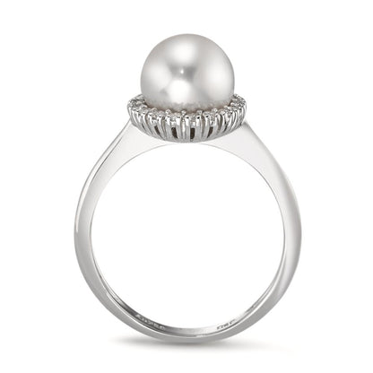 Anello Oro bianco 750/18 carati Diamante 0.18 ct, w-si Perla coltivata d'acqua dolce bianco, 8 mm
