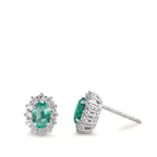 Orecchini a bottone Oro bianco 750/18 carati Smeraldo 0.80 ct, 2 pietra, Diamante 0.36 ct, w-si