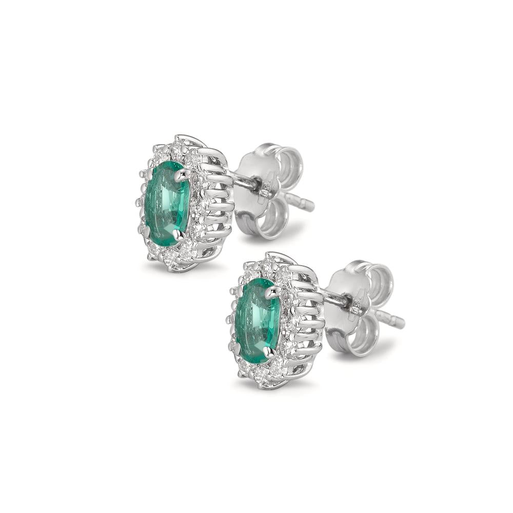 Orecchini a bottone Oro bianco 750/18 carati Smeraldo 0.80 ct, 2 pietra, Diamante 0.36 ct, w-si