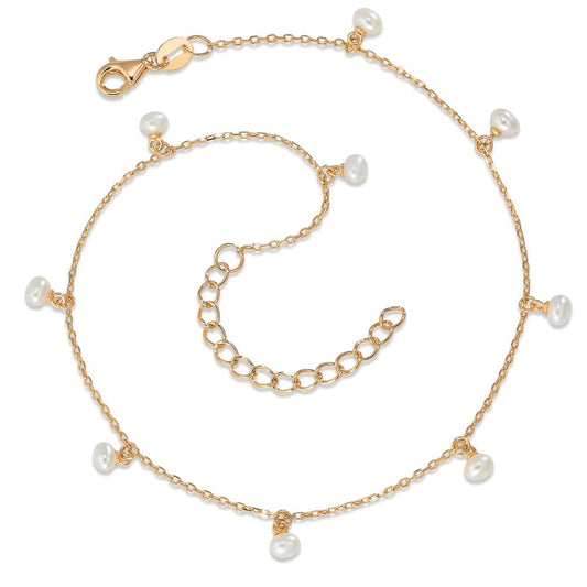 Cavigliera Argento giallo dorato Perla coltivata d'acqua dolce bianco, 9 Perla, 3 mm 24-28 cm