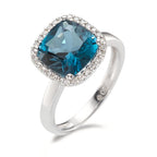 Anello Oro bianco 750/18 carati Topazio azzurro di Londra, Diamante 0.14 ct, 28 pietra, [Brillant], w-si