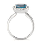 Anello Oro bianco 750/18 carati Topazio azzurro di Londra, Diamante 0.14 ct, 28 pietra, [Brillant], w-si