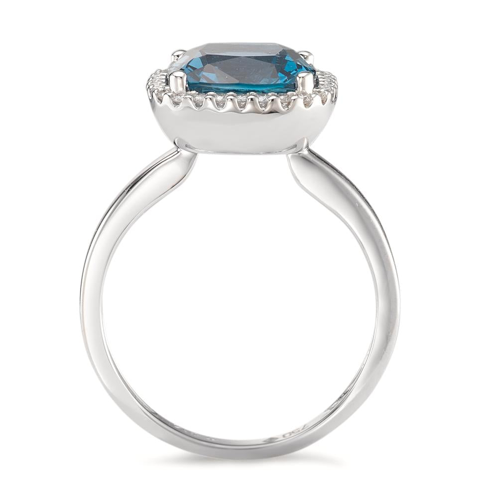 Anello Oro bianco 750/18 carati Topazio azzurro di Londra, Diamante 0.14 ct, 28 pietra, [Brillant], w-si