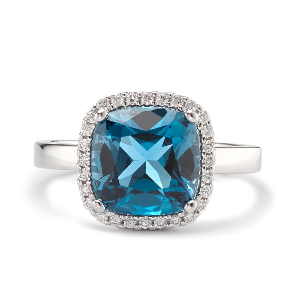 Anello Oro bianco 750/18 carati Topazio azzurro di Londra, Diamante 0.14 ct, 28 pietra, [Brillant], w-si