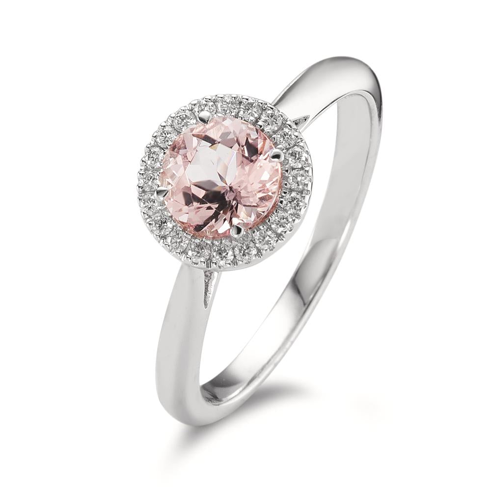 Anello Oro bianco 750/18 carati Morganite, Diamante 0.11 ct, w-si