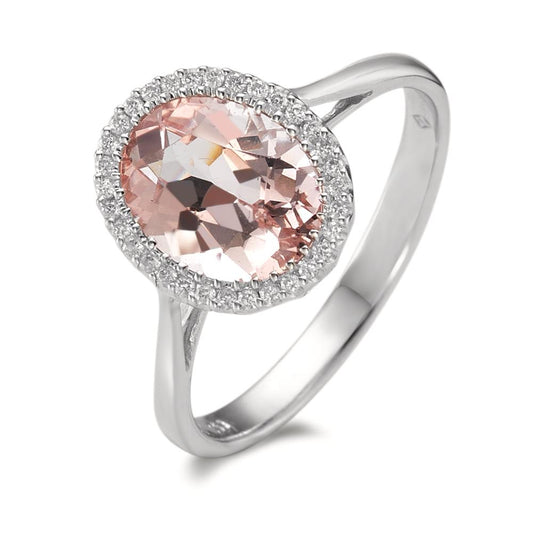 Anello Oro bianco 750/18 carati Morganite, Diamante 0.09 ct, 32 pietra, [Brillant], w-si