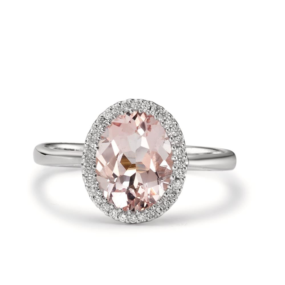 Anello Oro bianco 750/18 carati Morganite 1.45 ct, Diamante 0.09 ct, 32 pietra, [Brillant], w-si