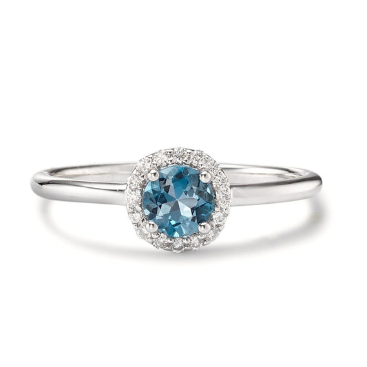 Anello Oro bianco 750/18 carati Topazio azzurro di Londra, Diamante 0.11 ct, 16 pietra, [Brillant], w-si