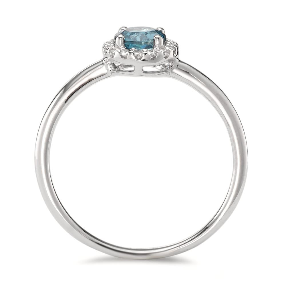Anello Oro bianco 750/18 carati Topazio azzurro di Londra, Diamante 0.11 ct, 16 pietra, [Brillant], w-si